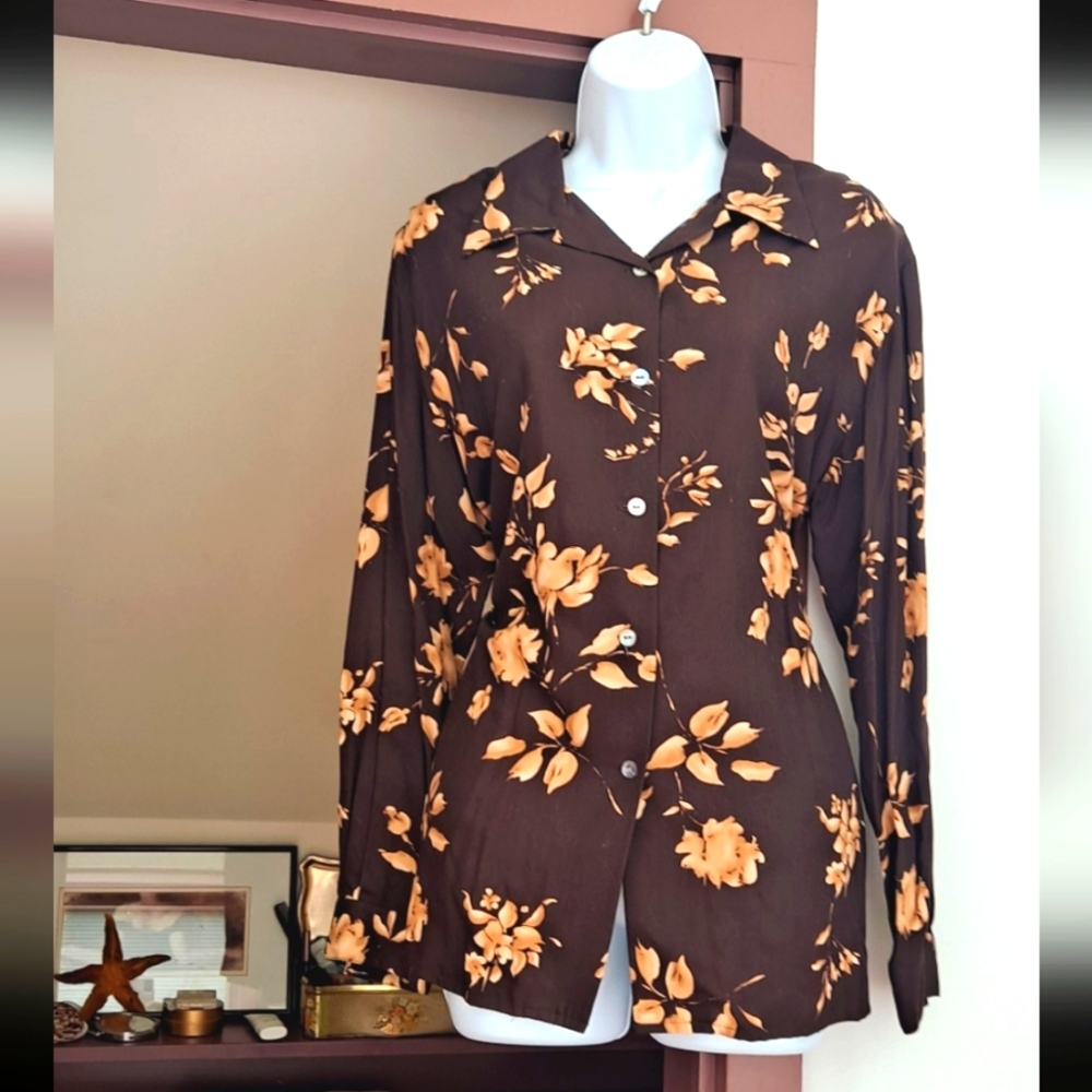 NWOT LIZ CLAIBORNE CLASSICS Fall Coordinated Blouse Shirt Set Floral Tunic P SM